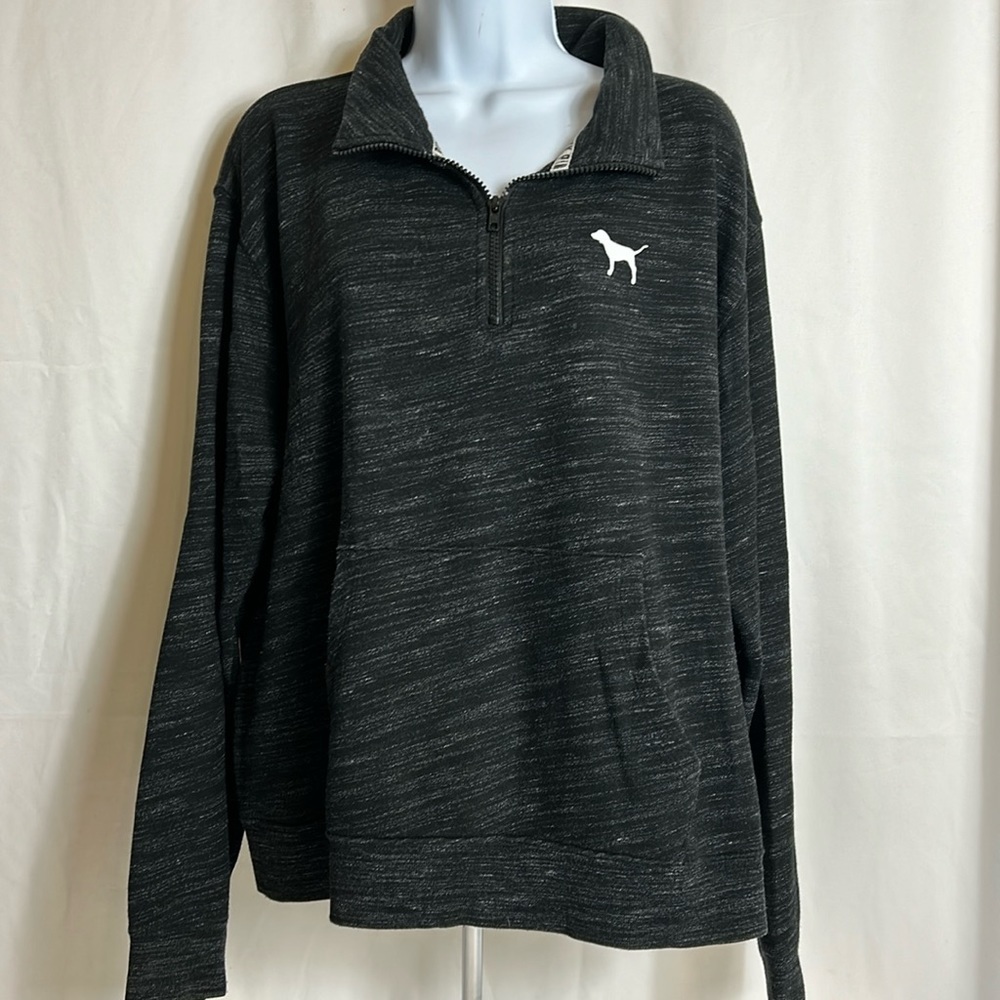 Pink Victoria’s Secret Women’s Size Medium Dark Gray Pullover Sweatshirt Zip Top